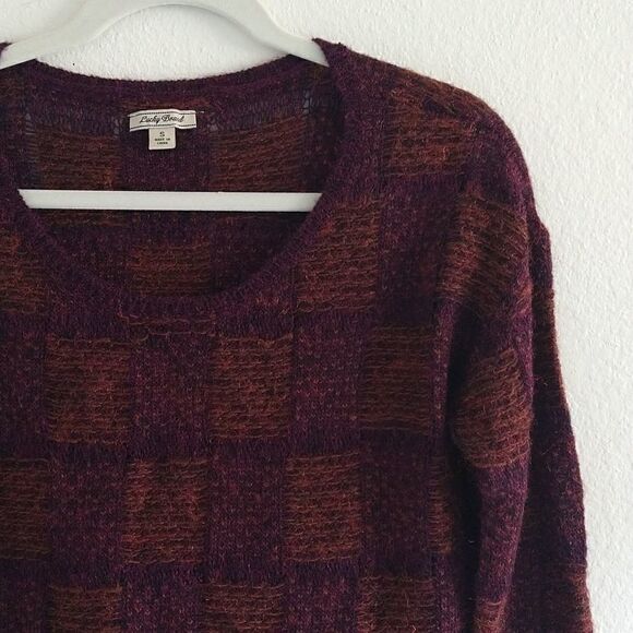 Lucky Brand Checker Knit Oversized Sweater Purple and Orange size Small - Picture 2 of 6